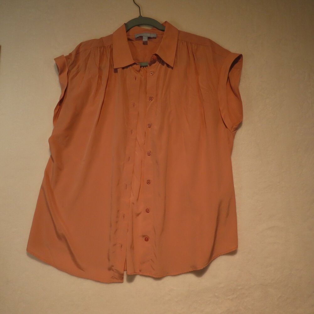 Antonio Melani Womens Medium Silk Blend Button Up Blouse Peachy-Pink Cap Sleeve